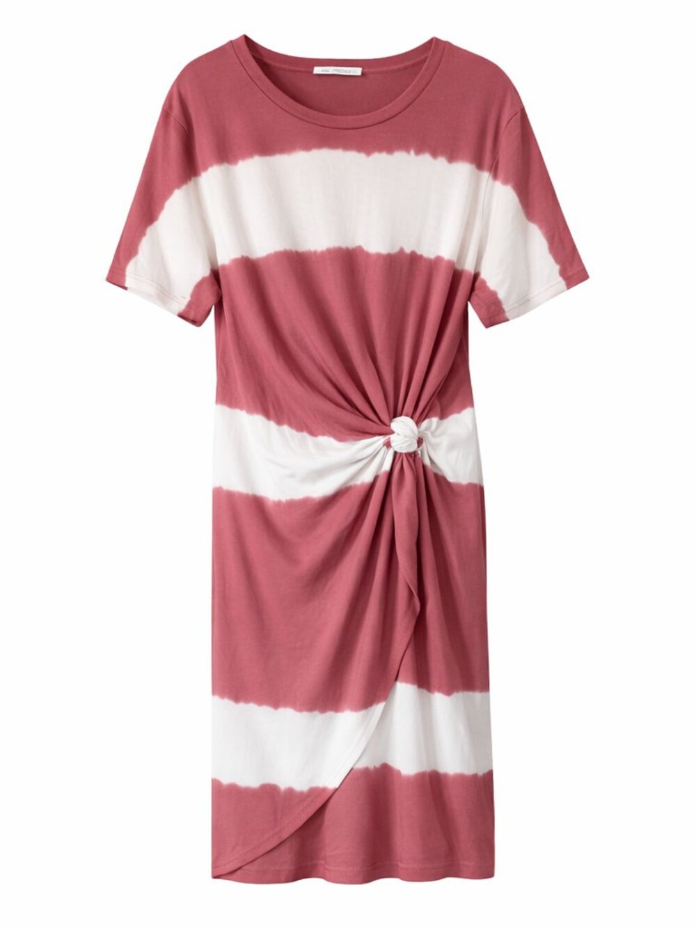 Zara Cotton Tie‑Dye Midi Dress Soft Stretch Knit, Knotted Waist, Effortless Chic